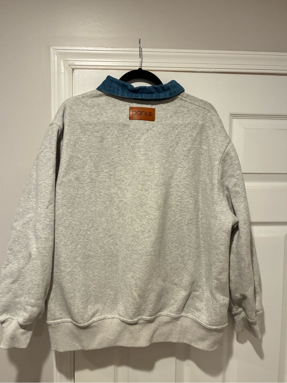 Parke Gray Sweatshirt with Denim Collar - Casual Pullover - Picture 4 of 9